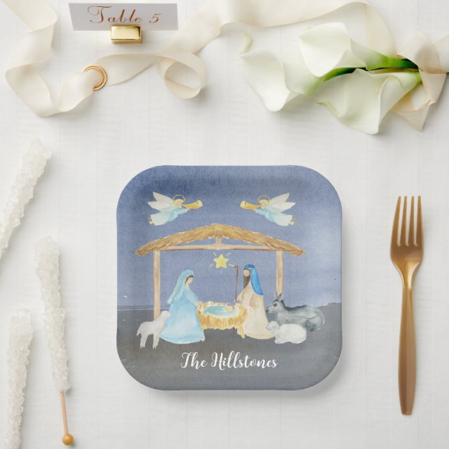 Plato De Papel Navidades de Natividad de Acuarela (Boda)