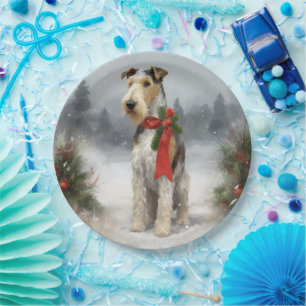 Plato De Papel Navidades de Nieve en Wirefox Terrier Dog