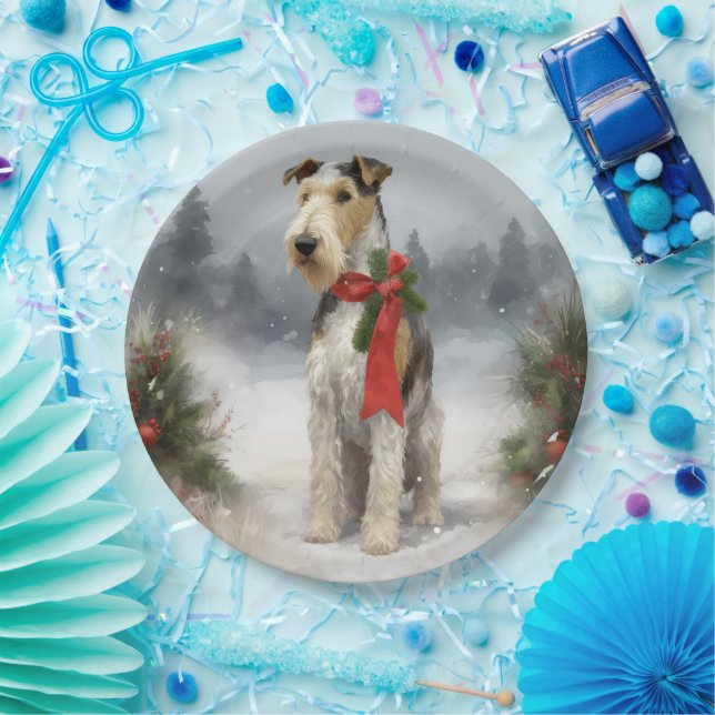 Plato De Papel Navidades de Nieve en Wirefox Terrier Dog (Fiesta)