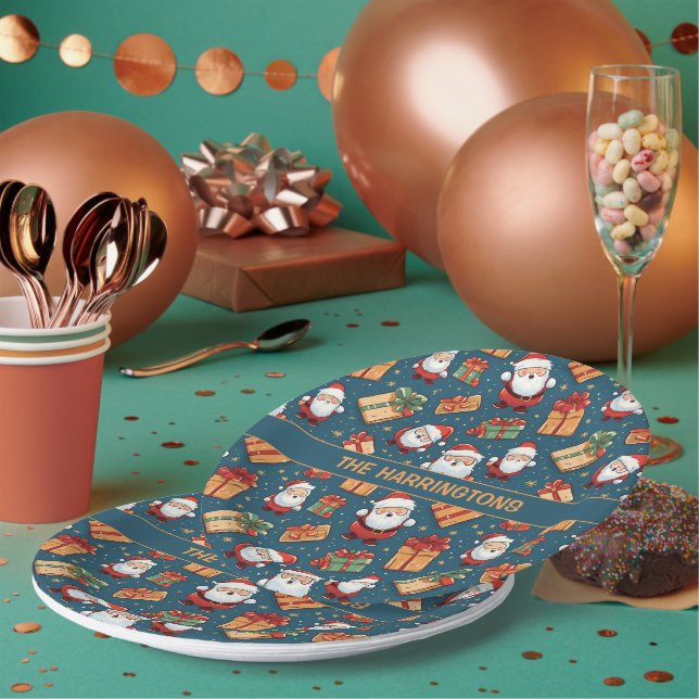 Plato De Papel Navidades de nombres personalizados Santa (Multi)