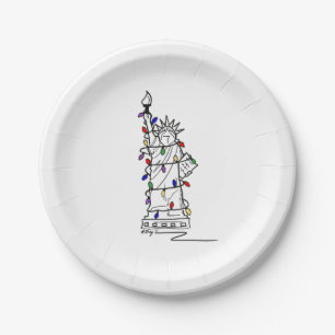 Plato De Papel Navidades de Nueva York iluminan estatua de libert