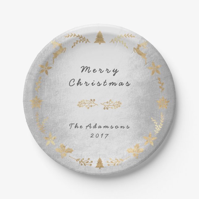 Plato De Papel Navidades de oro grisáceo de algodón (Anverso)