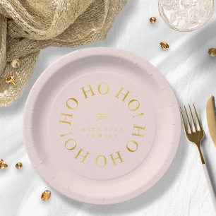 Plato De Papel Navidades de oro rosado Ho Ho Ho ID1009