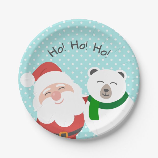 Plato De Papel Navidades de osos cortos y polares amigos niños (Anverso)