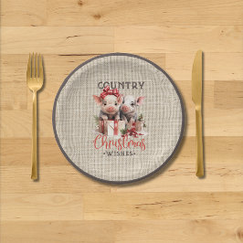 Plato De Papel Navidades de país con dos lechones