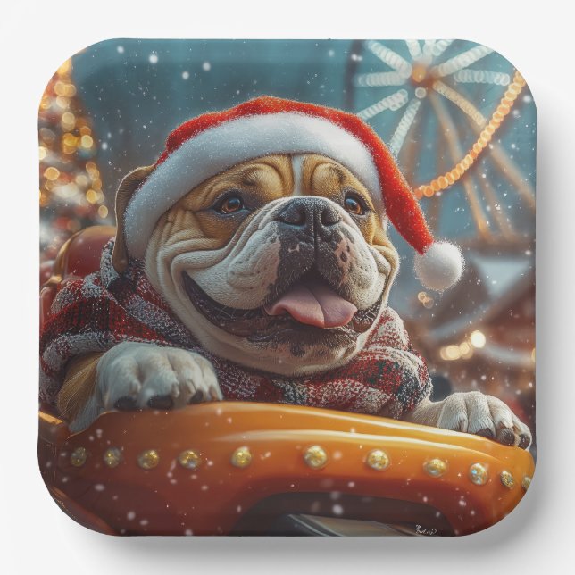 Plato De Papel Navidades de Pascua de Perro Bullmastiff (Anverso)