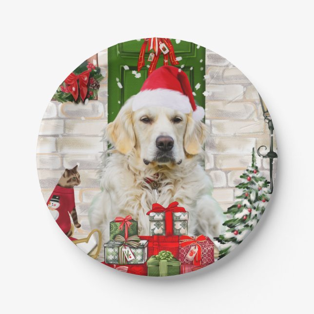 Plato De Papel Navidades de perro de Golden Retriever (Anverso)