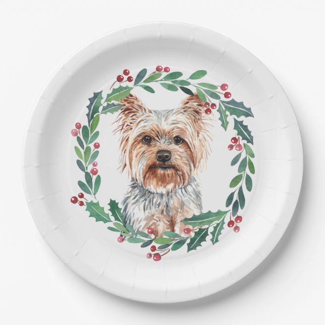 Plato De Papel Navidades de Perro Elegantes de Yorkshire (Anverso)