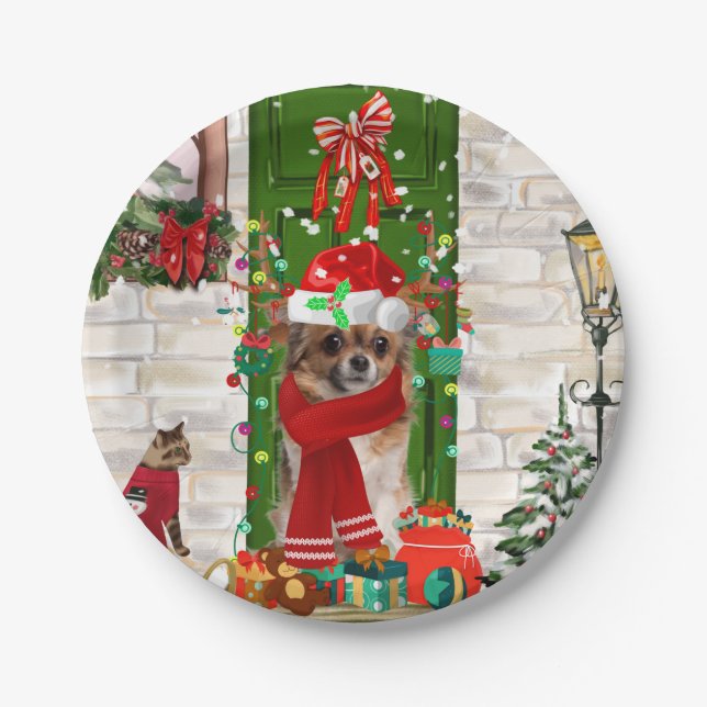 Plato De Papel Navidades de perros de Chihuahua (Anverso)