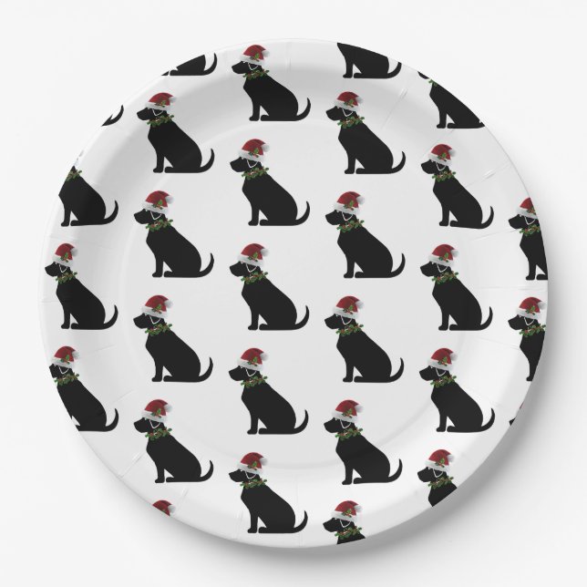 Plato De Papel Navidades de perros de laboratorio negro Santa Hat (Anverso)