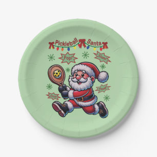Plato De Papel Navidades de Pickleball Santa Claus