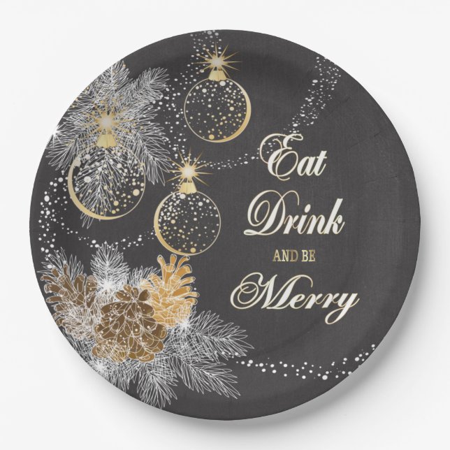 Plato De Papel Navidades de Pinecone Ornaments Chalkboard (Anverso)