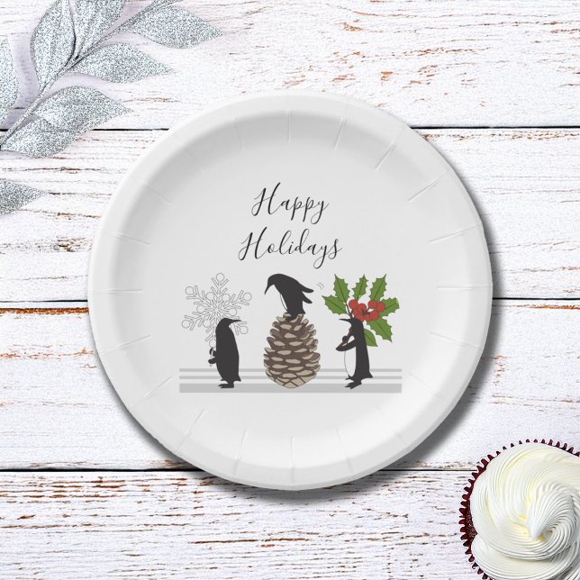 Plato De Papel Navidades de pingüinos graciosos personalizados (Subido por el creador)