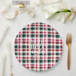 Plato De Papel Navidades de Plaid modernos | Feliz Feliz Regalo