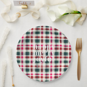 Plato De Papel Navidades de Plaid modernos   Feliz Feliz Regalo