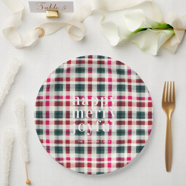 Plato De Papel Navidades de Plaid modernos | Feliz Feliz Regalo (Boda)