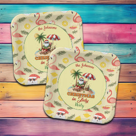 Plato De Papel Navidades de playa tropical y Santa en julio Fies