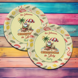 Plato De Papel Navidades de playa tropical y Santa en julio Fies