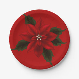 Plato De Papel Navidades de Poinsettia Roja 7"