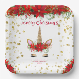 Plato De Papel Navidades de Poinsettia Unicorn con Fiesta de fuen