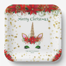 Plato De Papel Navidades de Poinsettia Unicorn con Fiesta de fuen