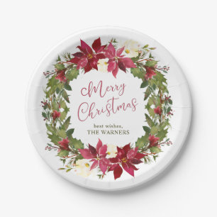 Plato De Papel Navidades de Poinsettia Wreath personalizados