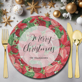 Plato De Papel Navidades de Poinsettias Rojas