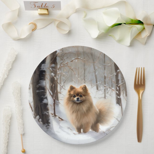 Plato De Papel Navidades de Pomeranian Let It Snow (Boda)