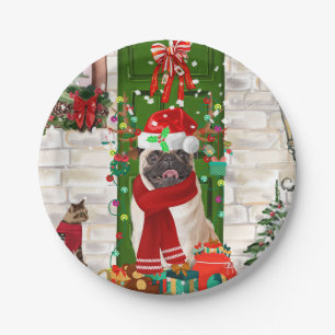 Plato De Papel Navidades de pug Dog