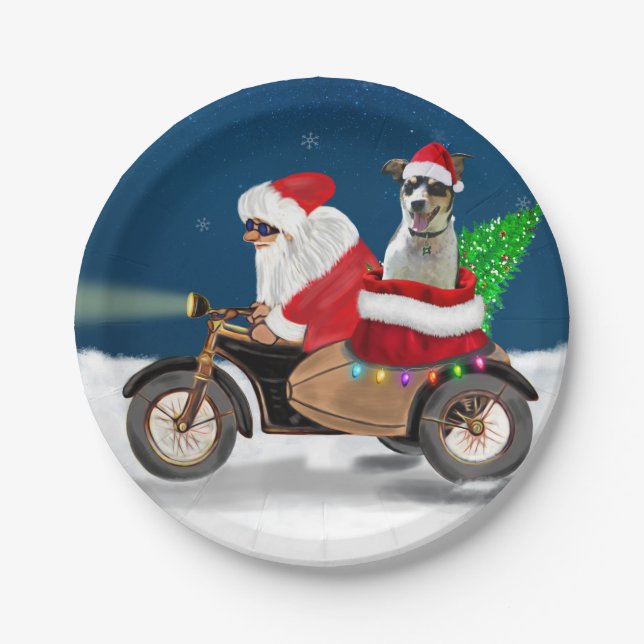 Plato De Papel Navidades de Rat Terrier Dog Santa Claus (Anverso)