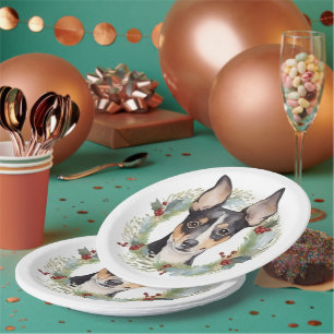 Plato De Papel Navidades de Rat Terrier usaron elogios festivos