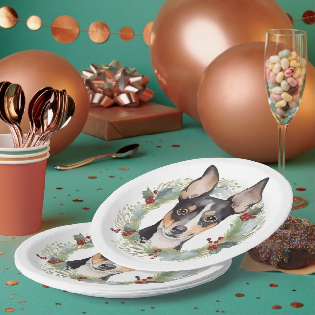 Plato De Papel Navidades de Rat Terrier usaron elogios festivos (Multi)