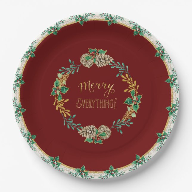 Plato De Papel Navidades de Red Gold Purpurina Merry Everything H (Anverso)