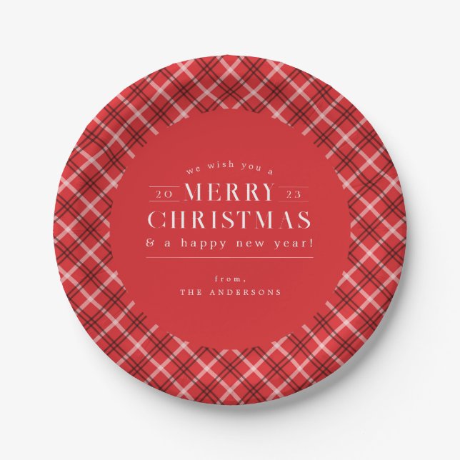 Plato De Papel Navidades de Red Holiday Plaid (Anverso)