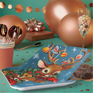 Plato De Papel Navidades de reno retro vintage placa fiesta