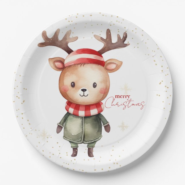 Plato De Papel Navidades de renos de Woodland (Anverso)