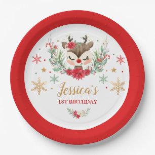 Plato De Papel Navidades de renos primer cumpleaños venado rojo