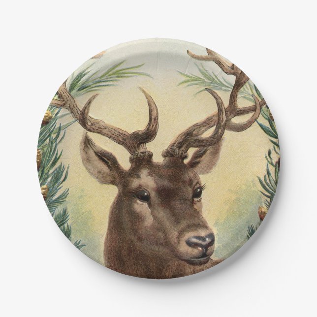 Plato De Papel Navidades de renos retro vintage (Anverso)