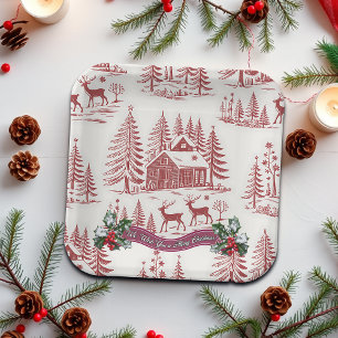 Plato De Papel Navidades de renos y casas de Ilustracion de época