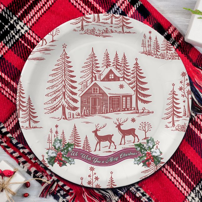 Plato De Papel Navidades de renos y casas de Ilustracion de época (Subido por el creador)