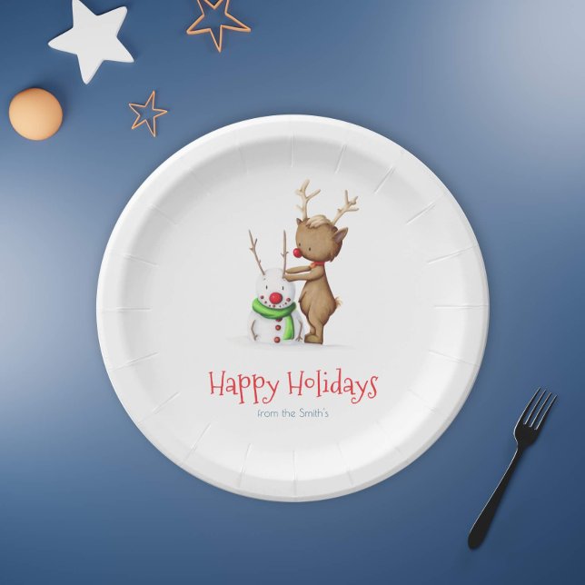 Plato De Papel Navidades de renos y muñecas de nieve de vacacione (Subido por el creador)