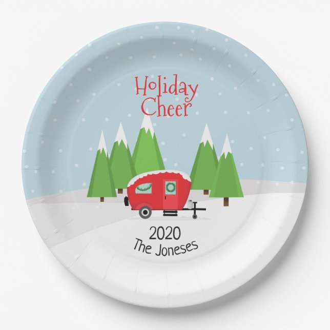 Plato De Papel Navidades de Retro Camper (Anverso)