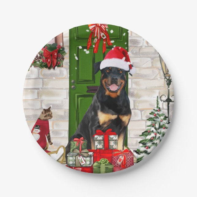 Plato De Papel Navidades de Rottweiler Dog (Anverso)