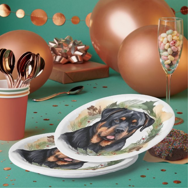 Plato De Papel Navidades de Rottweiler Wreath Festimes Pup (Multi)