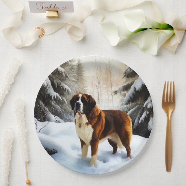 Plato De Papel Navidades de Saint Bernard Let It Snow (Boda)