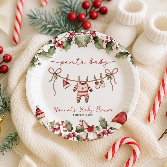 Plato De Papel Navidades de Santa Baby Clothesline Baby Shower (Subido por el creador)