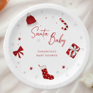 Plato De Papel Navidades de Santa Bebé Baby Shower