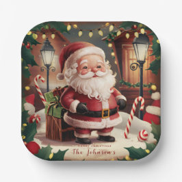 Plato De Papel Navidades de Santa Claus Retro