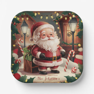 Plato De Papel Navidades de Santa Claus Retro