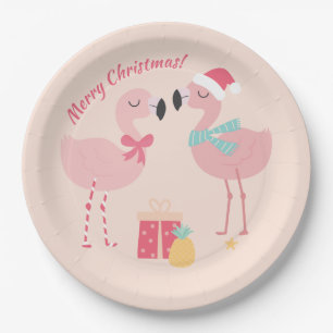 Plato De Papel Navidades de Santa Flamingo